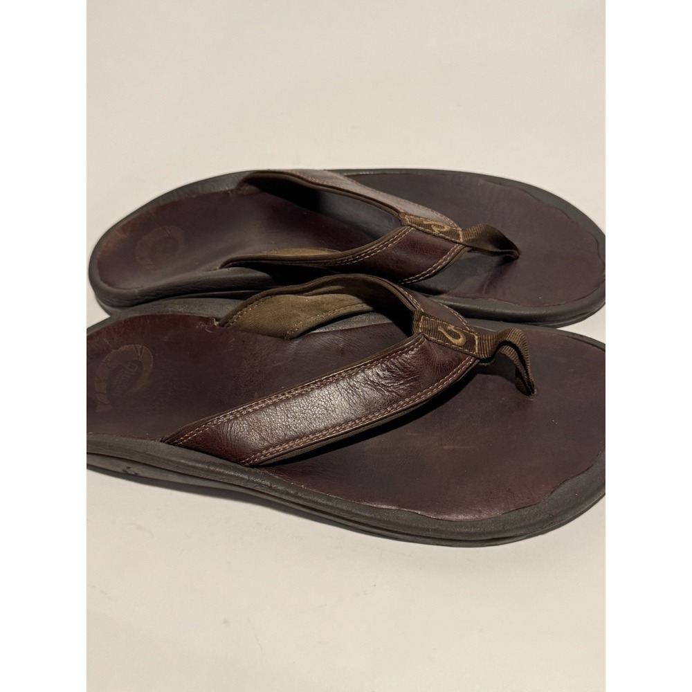 OluKai NUI Leather Beach Sandals Brown Flip flops Men's Size US 11